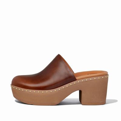 Fitflop Pilar Leather Mule Platforms - Pantoletten Damen - Schokolade Braun (QPJ342078)